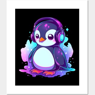 Cool Penguin With Headphones Posters and Art